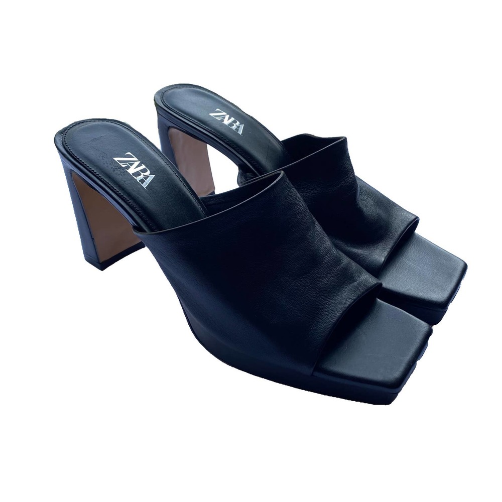 Zara Chunky Black Mule Square Toe Y2K Heels